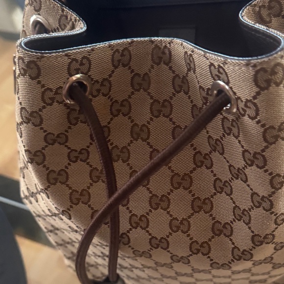 Gucci Tan Monogram Drawstring Backpack - Picture 14 of 16